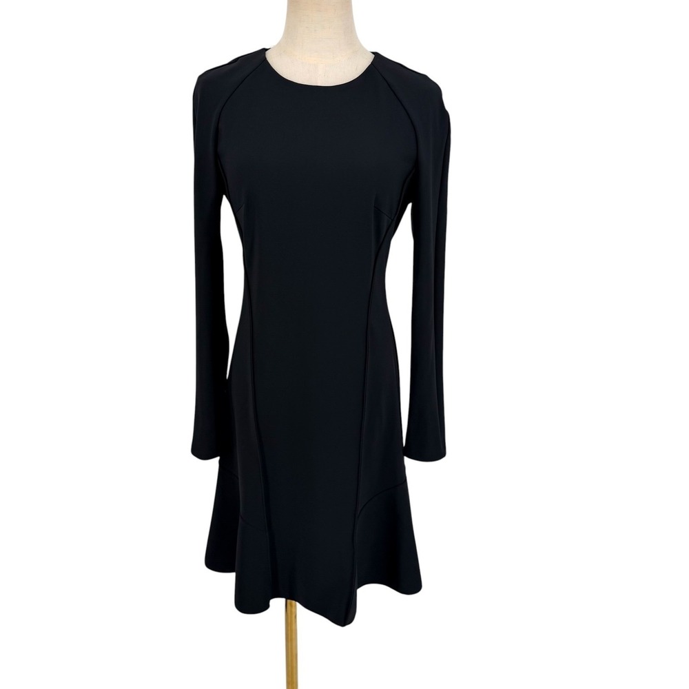 Theory Seam Sculpt Dr Precision Ponte Dress 6 Black Long Sleeve Flounce Luxury